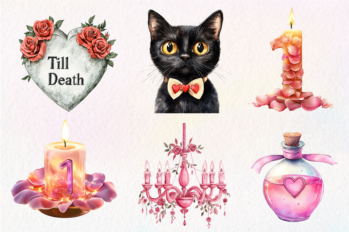 Pink Halloween Witch Wedding Clipart, an Illustration by CreationArt (Photo 2 of 5)