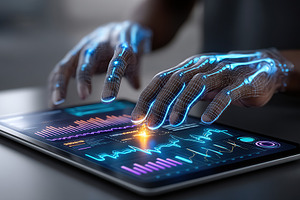 Technological interaction with futuristic interface and data visualization, a Technology Photo by AlyaAnd