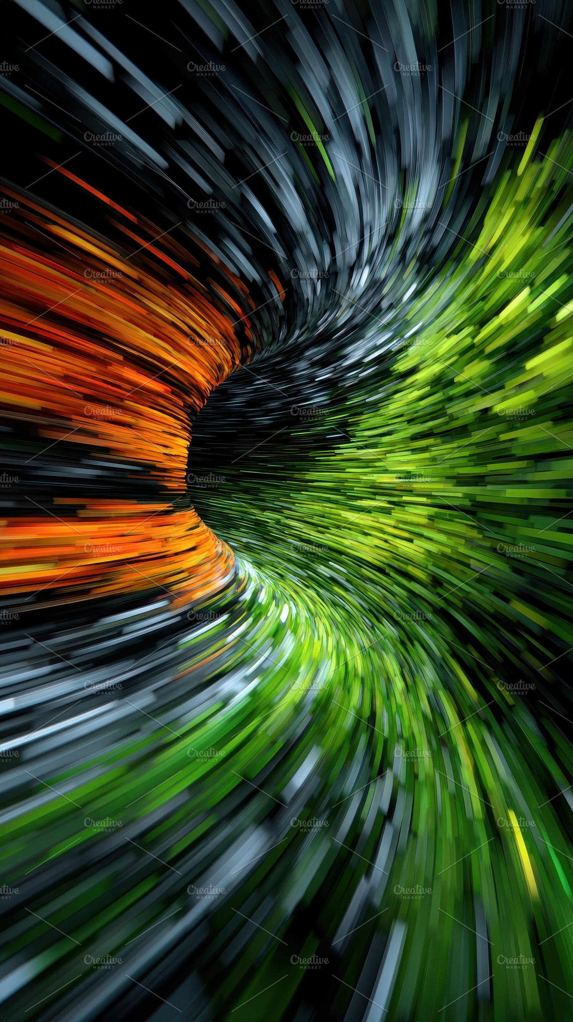 Abstract swirling tunnel vibrant gre, an Abstract Photo by Pixeness Studio