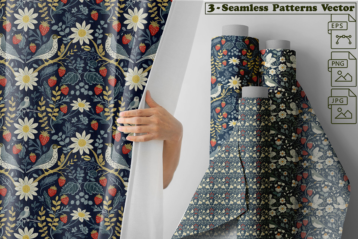 Indigo Strawberry Thief Patterns, a Pattern Graphic by one-touch