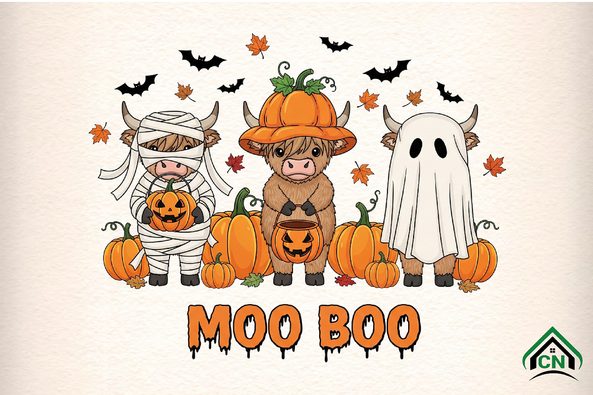 Spooky Halloween Highland Cow Png, an Illustration by Craft Nest (Photo 1 of 6)