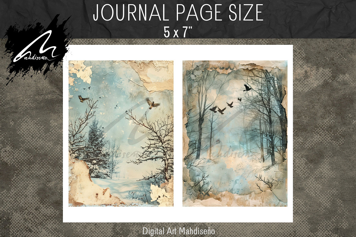 Winter Forests, Grunge Journal Pages, a Seasonal Illustration by Digital Art Mahdiseño (Photo 4 of 9)