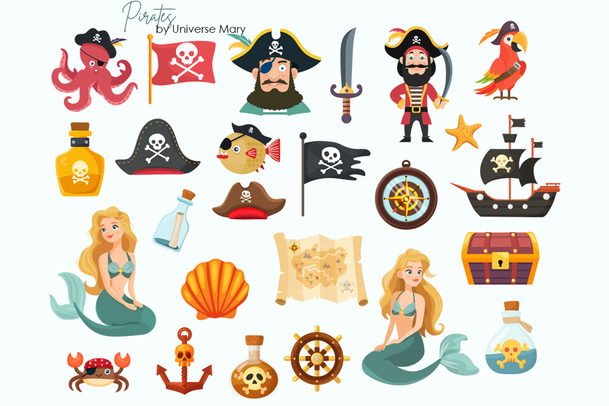 Pirates Vector Clipart Set, a Seasonal Illustration by Universe Mary (Photo 3 of 9)