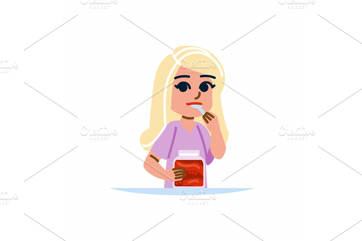 Blond woman enjoying pickled, a Food Illustration by pikepicture