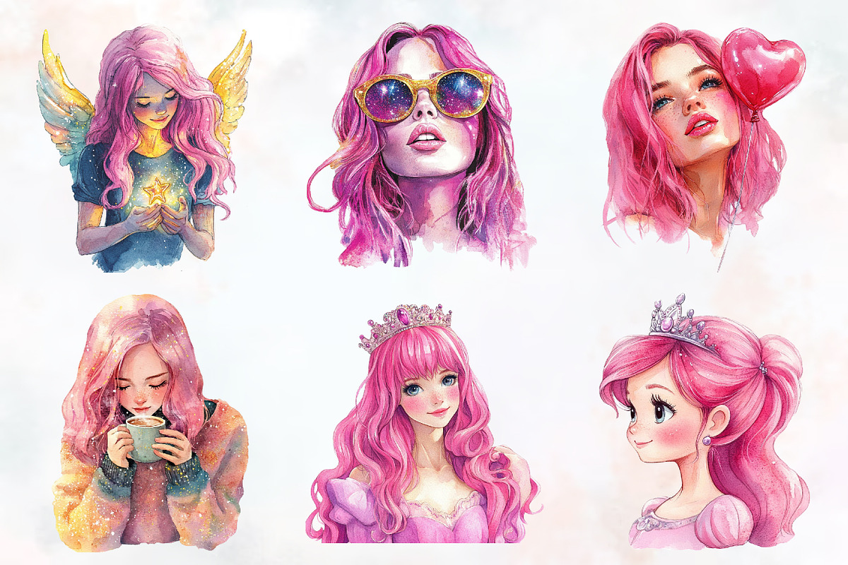 Glitter Pink Girl Sublimation Clipar, an Illustration by RobertsArt (Photo 3 of 7)