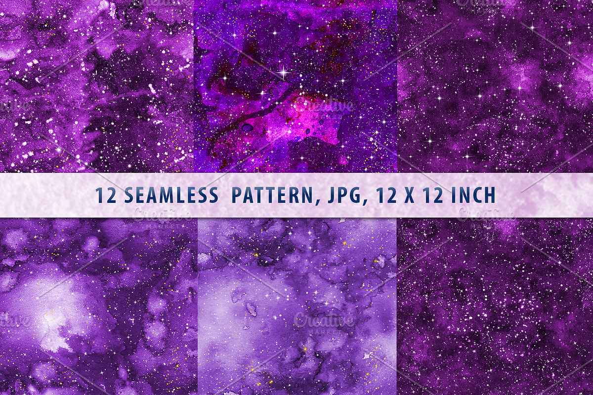 Purple Galaxy. Watercolor seamless, a Pattern Graphic by Olgaart (Photo 3 of 4)