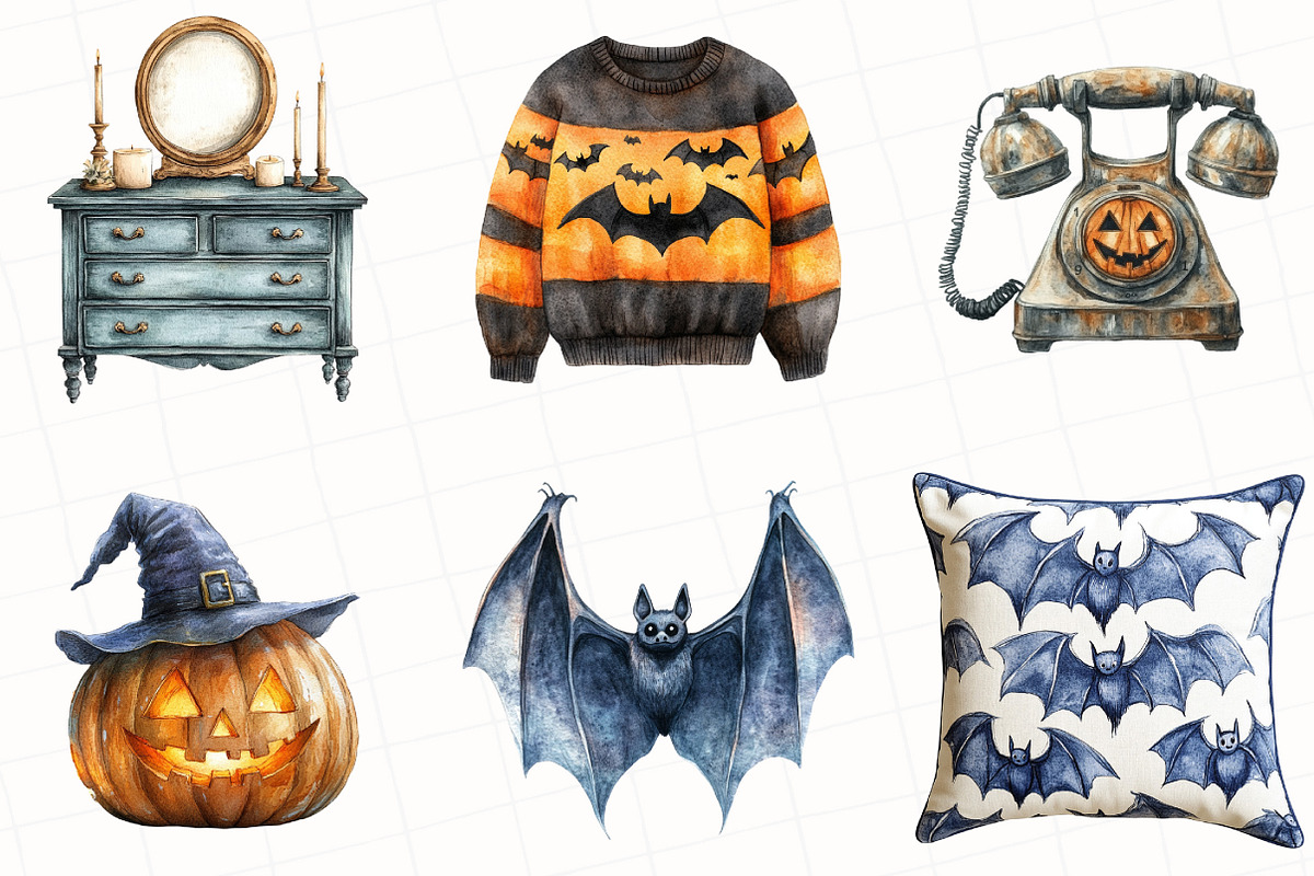 Watercolor Cozy Halloween Clipart, an Illustration by OK Design (Photo 3 of 5)