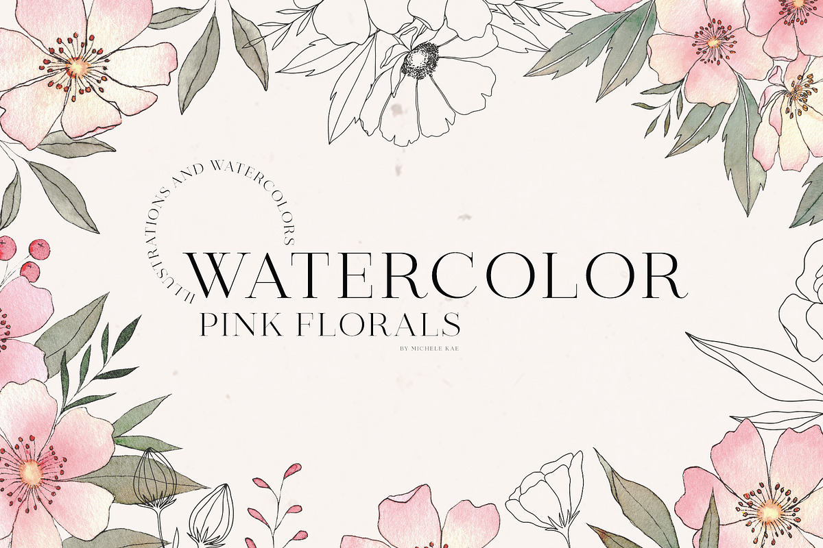 Watercolor Pink Florals & Ink, an Illustration by Michèle Kae (Photo 1 of 10)