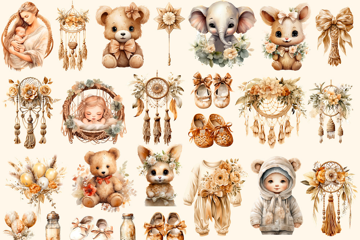 Boho Baby , Watercolor clipart, a Decorative Illustration by Hello My Print (Photo 3 of 10)