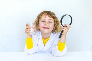A child examines water with a, a School & Education Photo by yanadjana