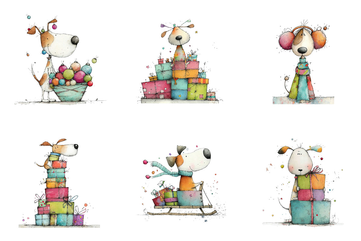 Quirky Christmas Dog Clipart Bundle, a Seasonal Illustration by CreationArt (Photo 3 of 5)