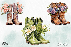 Western Floral Cowboy Boots Clipart