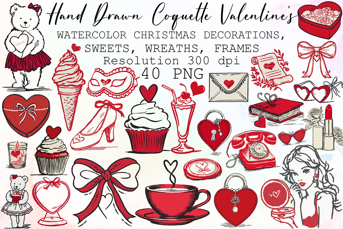 hand drawn Coquette Valentine's Clip, an Illustration by Sublimation Artist (Photo 1 of 6)
