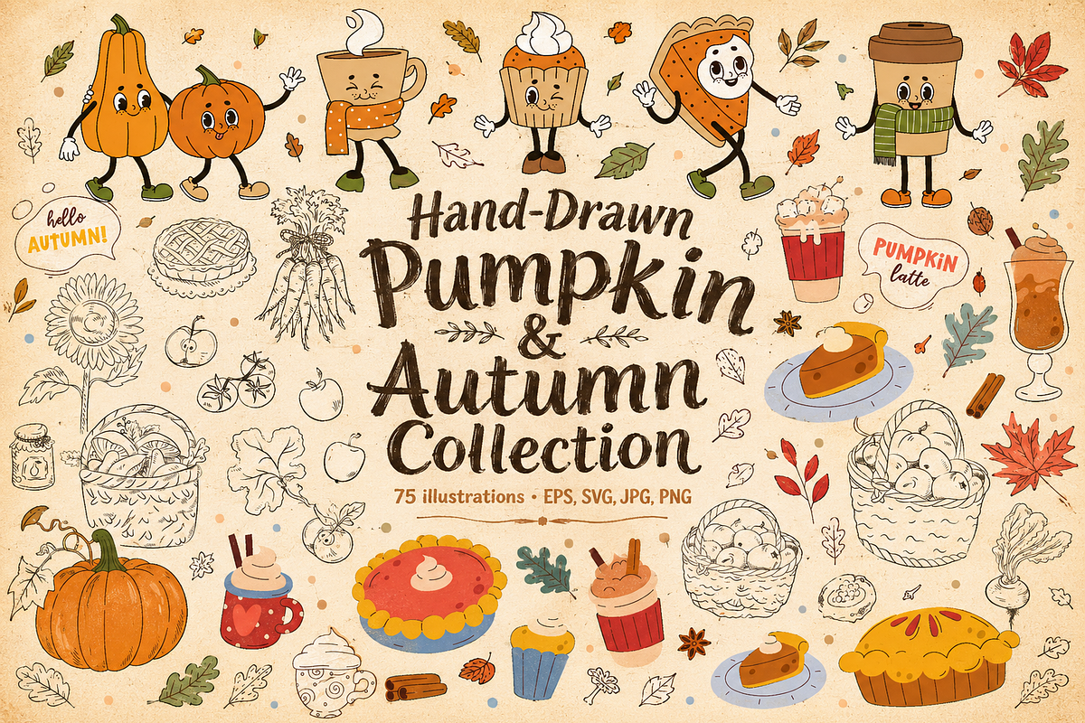 Hand-Drawn Pumpkin & Autumn Bundle, a Seasonal Illustration by Anna Studio (Photo 1 of 11)