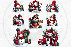 Rustic Christmas Snowman Clipart Set