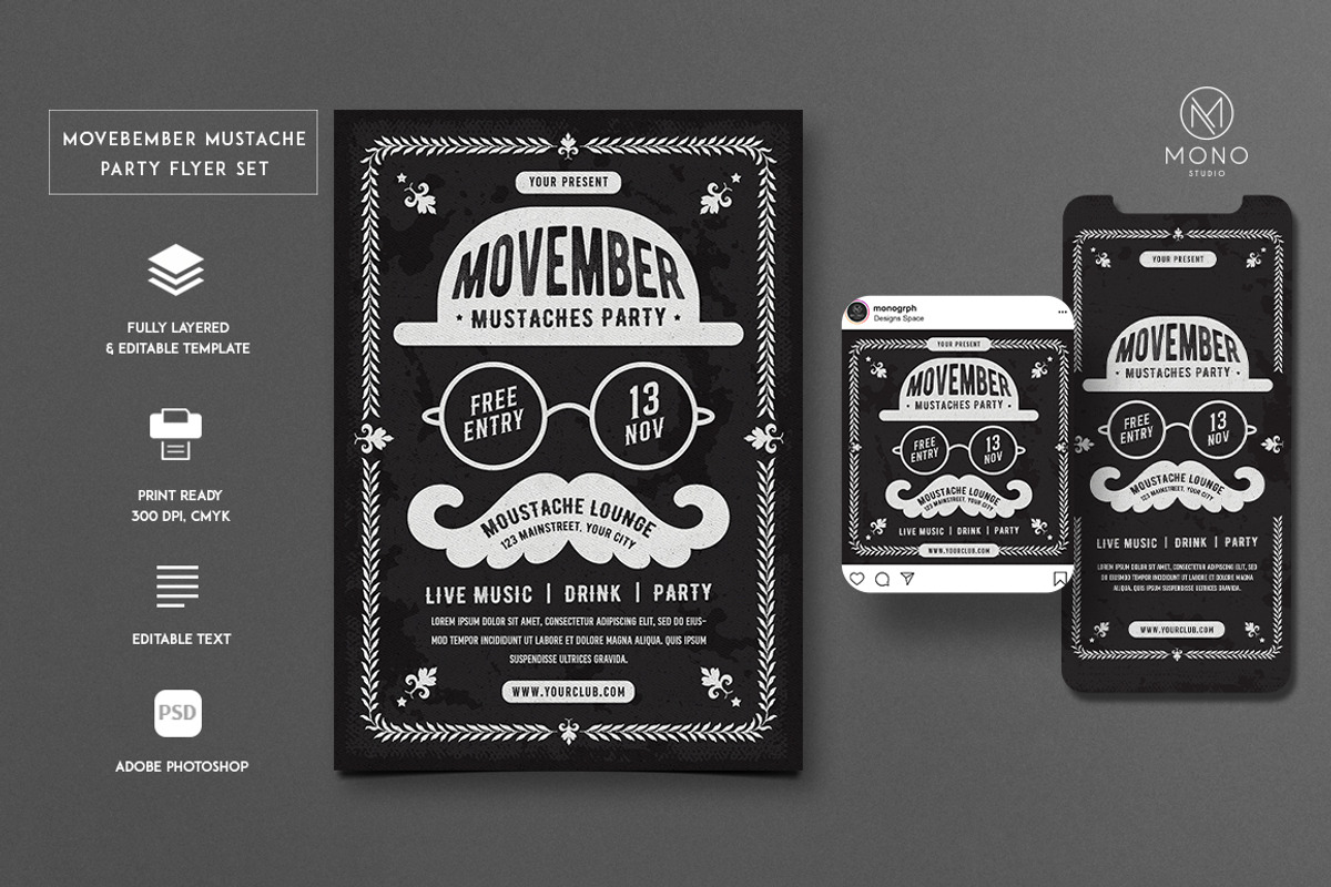 Movember Mustache Party Flyer Set, a Flyer Template by monogrph (Photo 1 of 4)