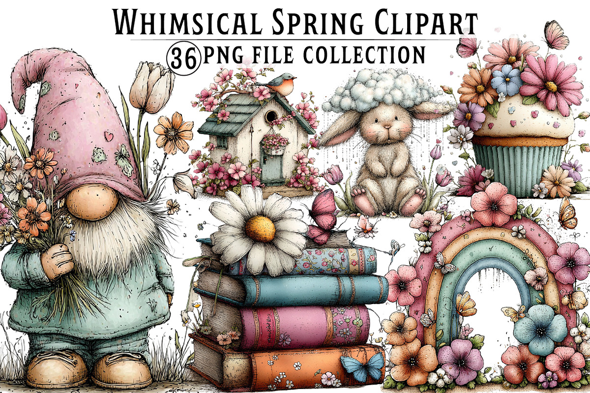 Whimsical Spring Clipart Bundle, an Illustration by Dream Creation (Photo 1 of 7)