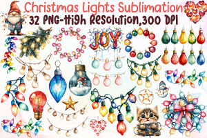 Christmas Lights Sublimation Clipart, an Illustration by Sublimation Artist