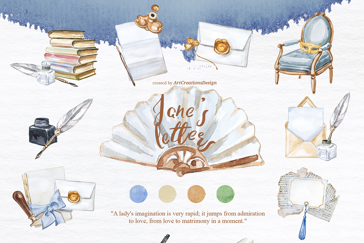 Jane's Letters: Hand Painted PNG, a Decorative Illustration by ArtCreationsDesign (Photo 3 of 11)