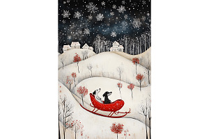 Dog Sleigh Riding Under Stars Poster, an Animal Illustration by Art Paradise Studios