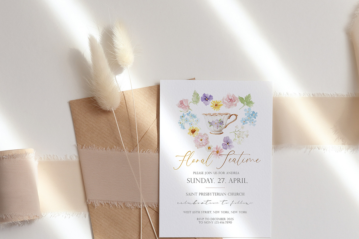 Watercolor Clipart - FLORAL TEATIME, a Decorative Illustration by Beigetime (Photo 5 of 9)