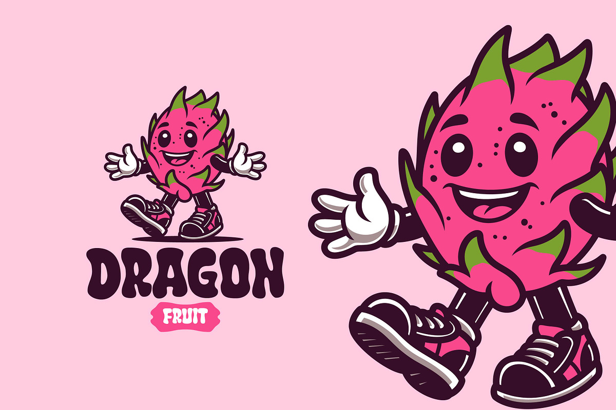 Dragon Fruit Retro Vintage Mascot Ch, a Branding & Logo Template by Gumrega Studio
