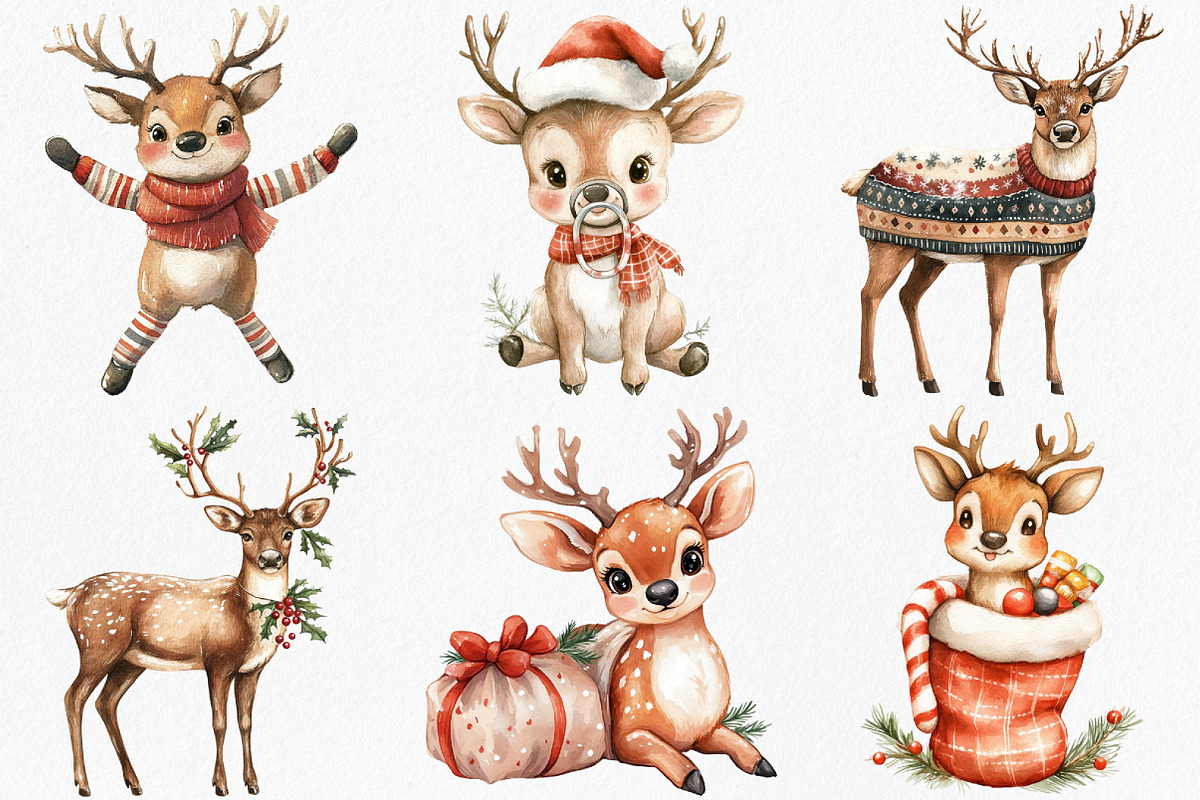Watercolor Reindeer Christmas, an Illustration by Canvas Craft (Photo 3 of 8)