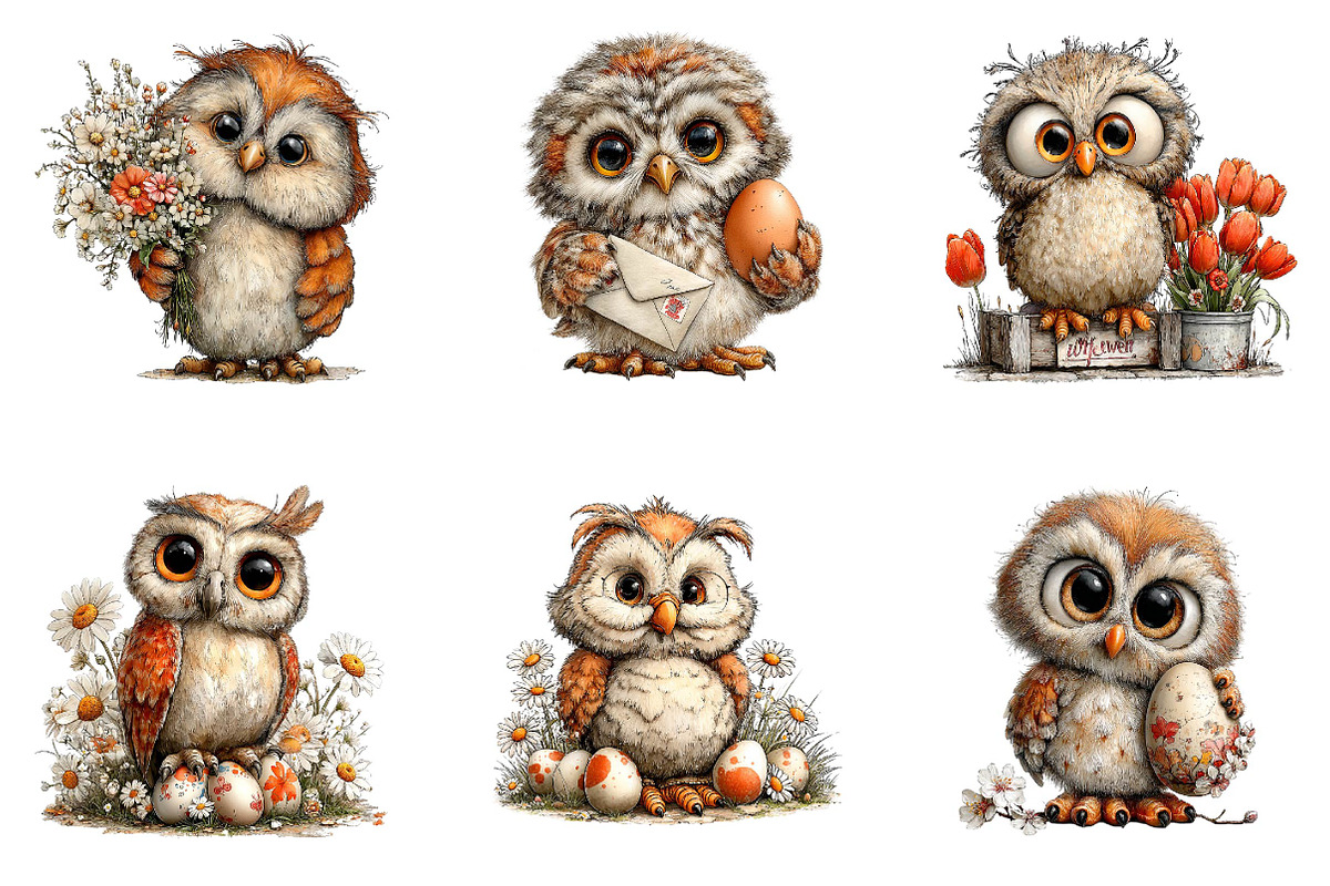 Whimsical Easter Owl Clipart, an Illustration by CreationArt (Photo 2 of 7)