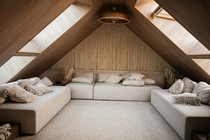 Cozy attic living room with sofas and natural light through skylights, a Photo by AS photostudio