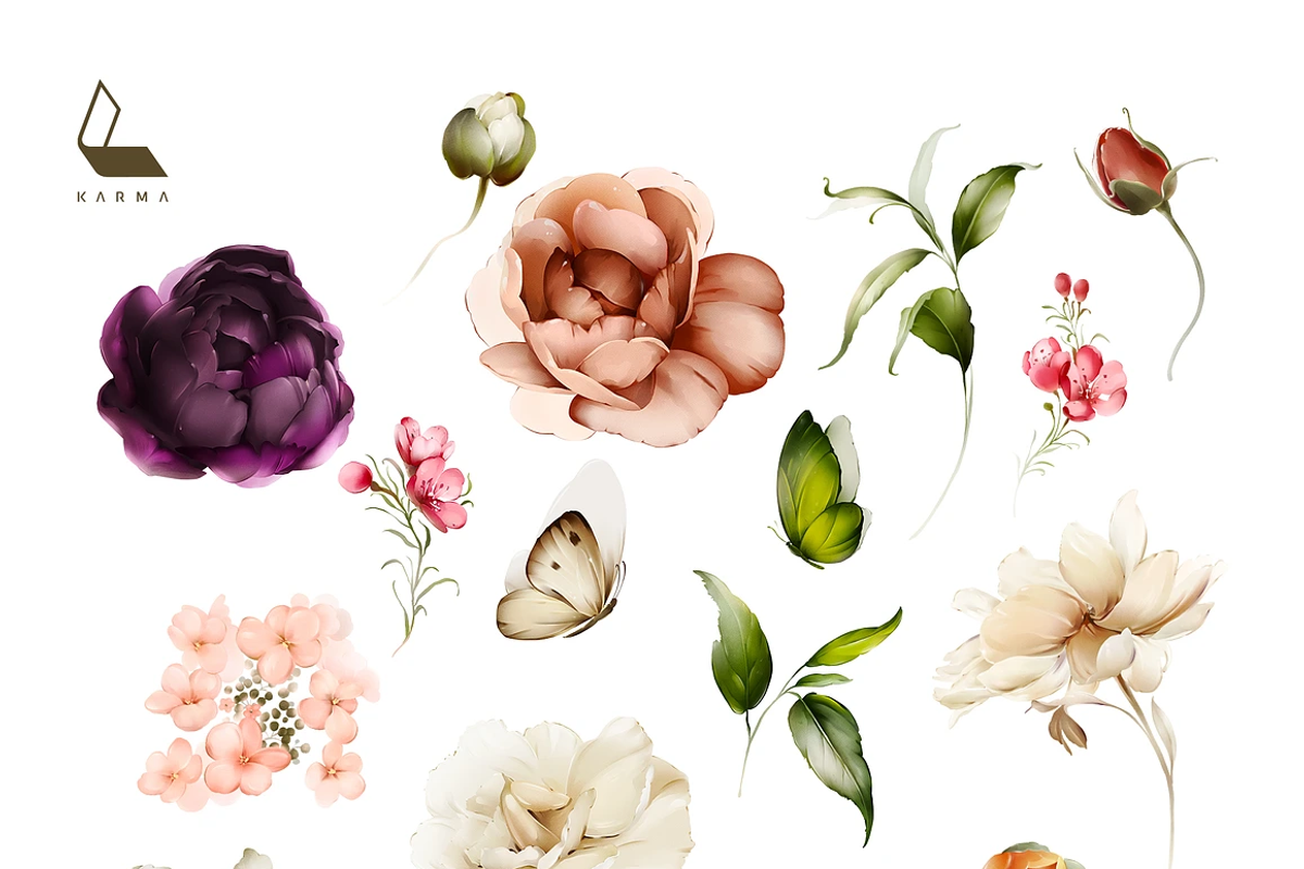 4-in-1 Watercolor Floral Bundle 02, an Illustration by Karma (Photo 9 of 34)