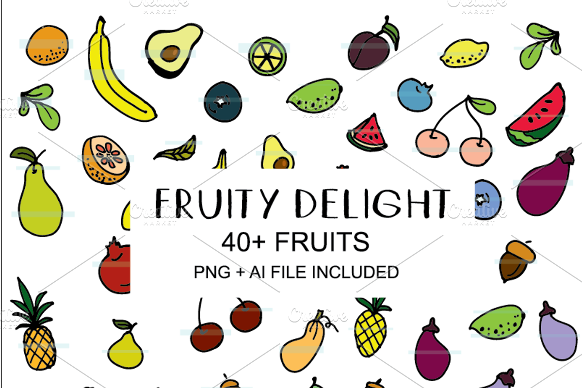 HAND DRAWN FRUIT BUNDLE - VEGAN, a Food Illustration by MVMG (Photo 1 of 2)