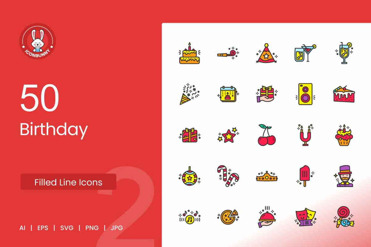 Birthday Filled Line Icons, an Icon by IconBunny (Photo 1 of 2)