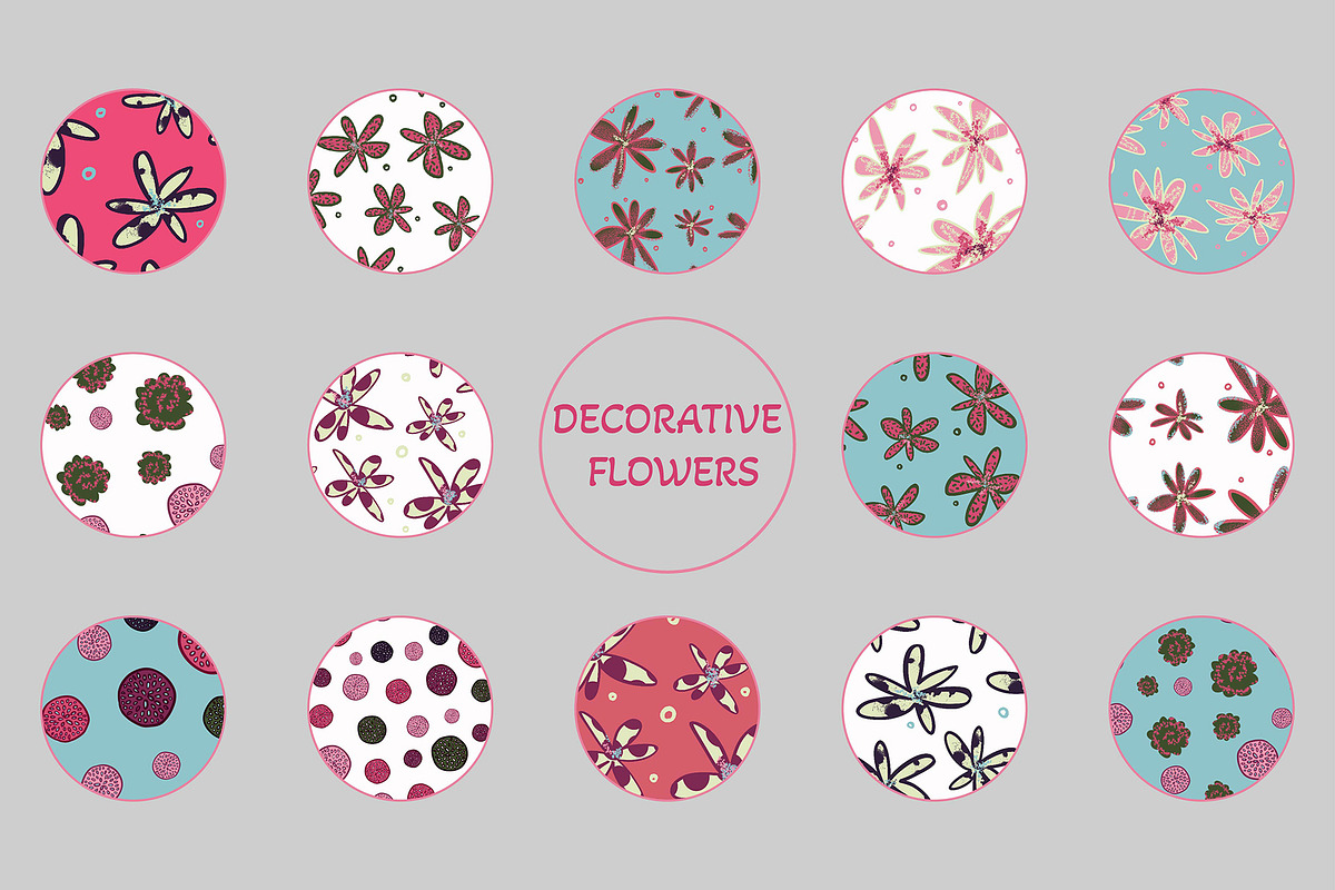 Decorative flowers - 7 patterns, a Pattern Graphic by FER by Ekaterina Kazakova (Photo 6 of 7)