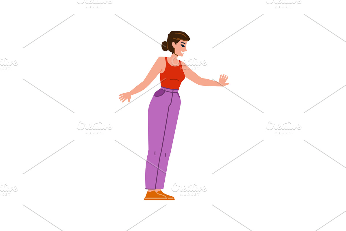 Young woman showing or pointing with, a Person Illustration by pikepicture