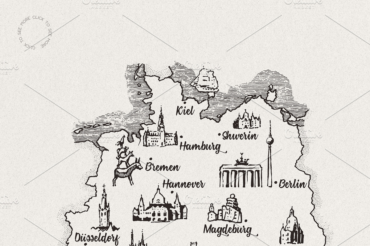 Old School Vintage Map Of Germany, an Education Illustration by TheMountBirdStudio (Photo 2 of 2)