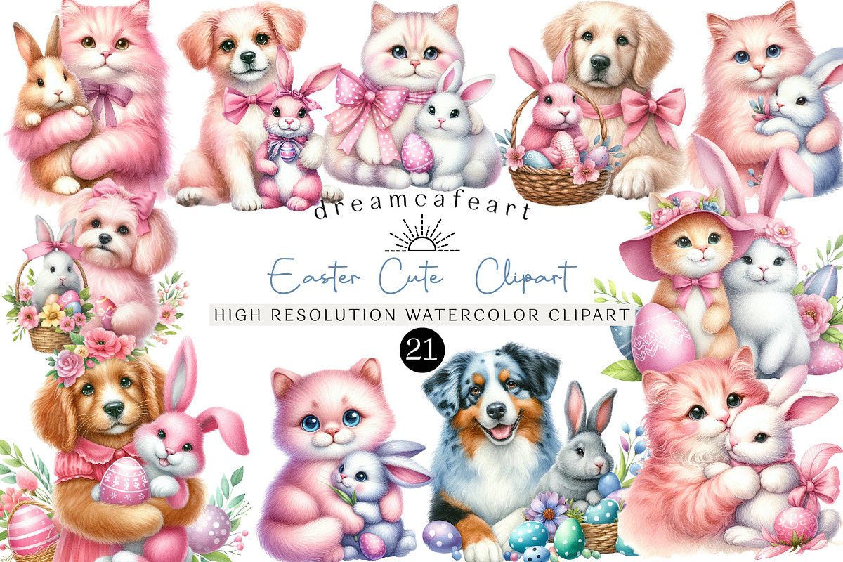Easter Cute Clipart, an Illustration by DreamCafeArt (Photo 1 of 6)