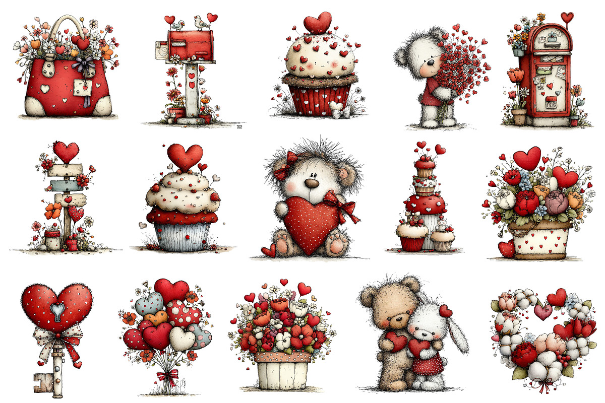 Whimsical Valentine's Day Clipart, an Illustration by Dream Creation (Photo 3 of 8)