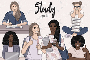 Study Beige Girls Clipart, a Person Illustration by GlamArtZhanna