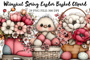 Whimsical Spring Easter Basket Clipa, an Illustration by Libby Wishes