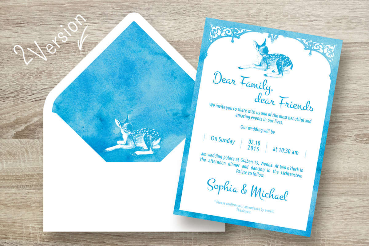 Blue Watercolor Invitation suit, an Invitation Template by Cheremuha (Photo 3 of 10)