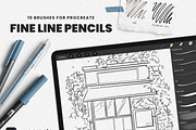 Fine Line Pencils for Procreate, a Brush Add-On by Marshmal Mochi (Thumbnail 1 of 5)