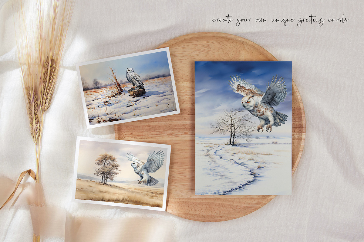 Watercolor Snowy Owls and Landscapes, an Animal Illustration by Dazzling Art Boutique (Photo 3 of 11)