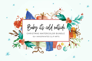 60 Christmas Watercolor  Clip Art