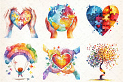 Watercolor Autism Awareness PNG, an Illustration by DreamCafeArt (Thumbnail 2 of 8)