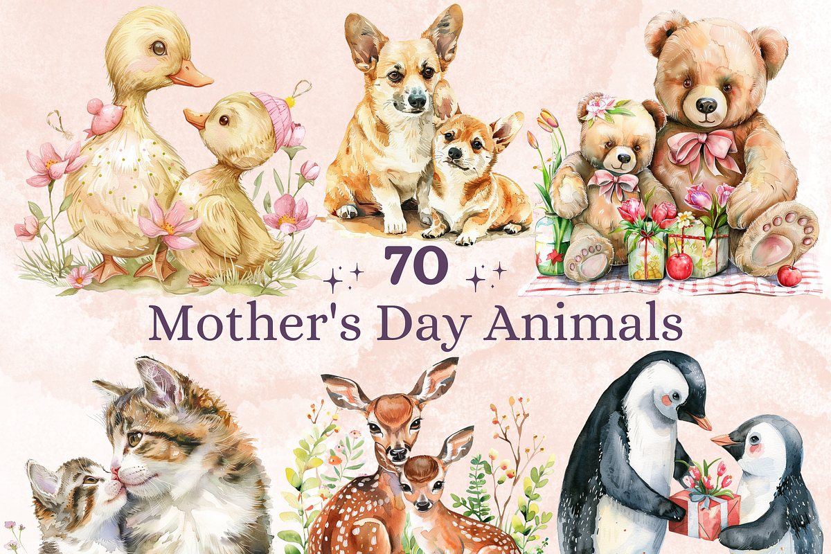 Mother's Day Animals Clipart, a Graphic by GiraffeCreative (Photo 1 of 9)