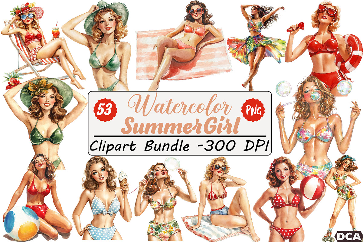 Summer Pin-up Girl Sublimation Bundl, an Illustration by DreamCafeArt (Photo 1 of 9)