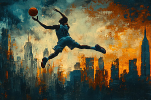 Basketball player leaps in front of, a Sports & Recreation Photo by Pixeness Studio