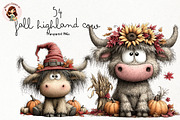 Fall Highland Cow PNG Clipart Bundle, an Animal Illustration by Nicolle's Colorful Art (Thumbnail 1 of 5)