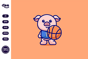 Simple Pigs Playing Basketball, an Animal Illustration by Satisfactoons