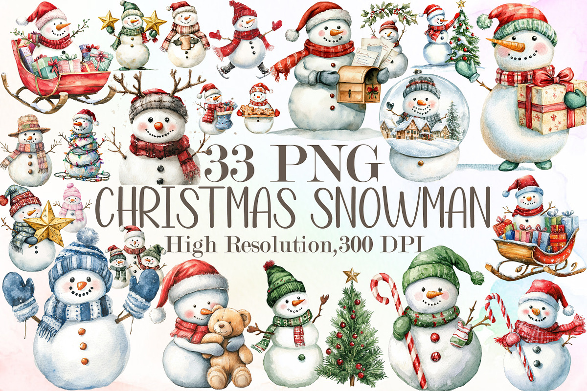 Christmas Snowman Clipart, Christmas, an Illustration by Sublimation Artist (Photo 1 of 6)